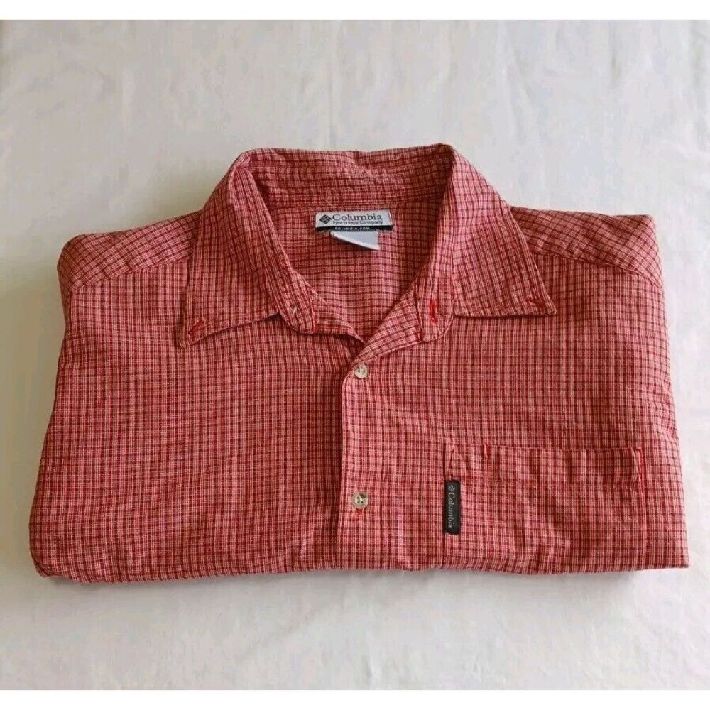 Columbia Shirt Mens L Red Plaid Short Sleeve Button Regular Fit 100% Cotton - Picture 2 of 7